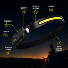 Cargar imagen en el visor de la galería, LINTERNA FRONTAL CON SENSOR RECARGABLE – Más luz, menos esfuerzo